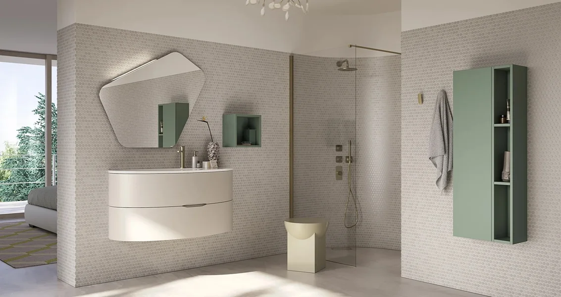 Bagno moderno verde salvia con box doccia