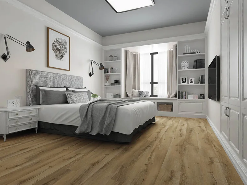 Camera da letto con pavimento SPC chiaro